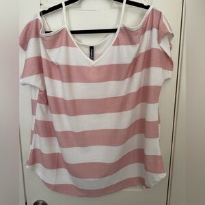 Pink & White Striped Cold-Shoulder Top